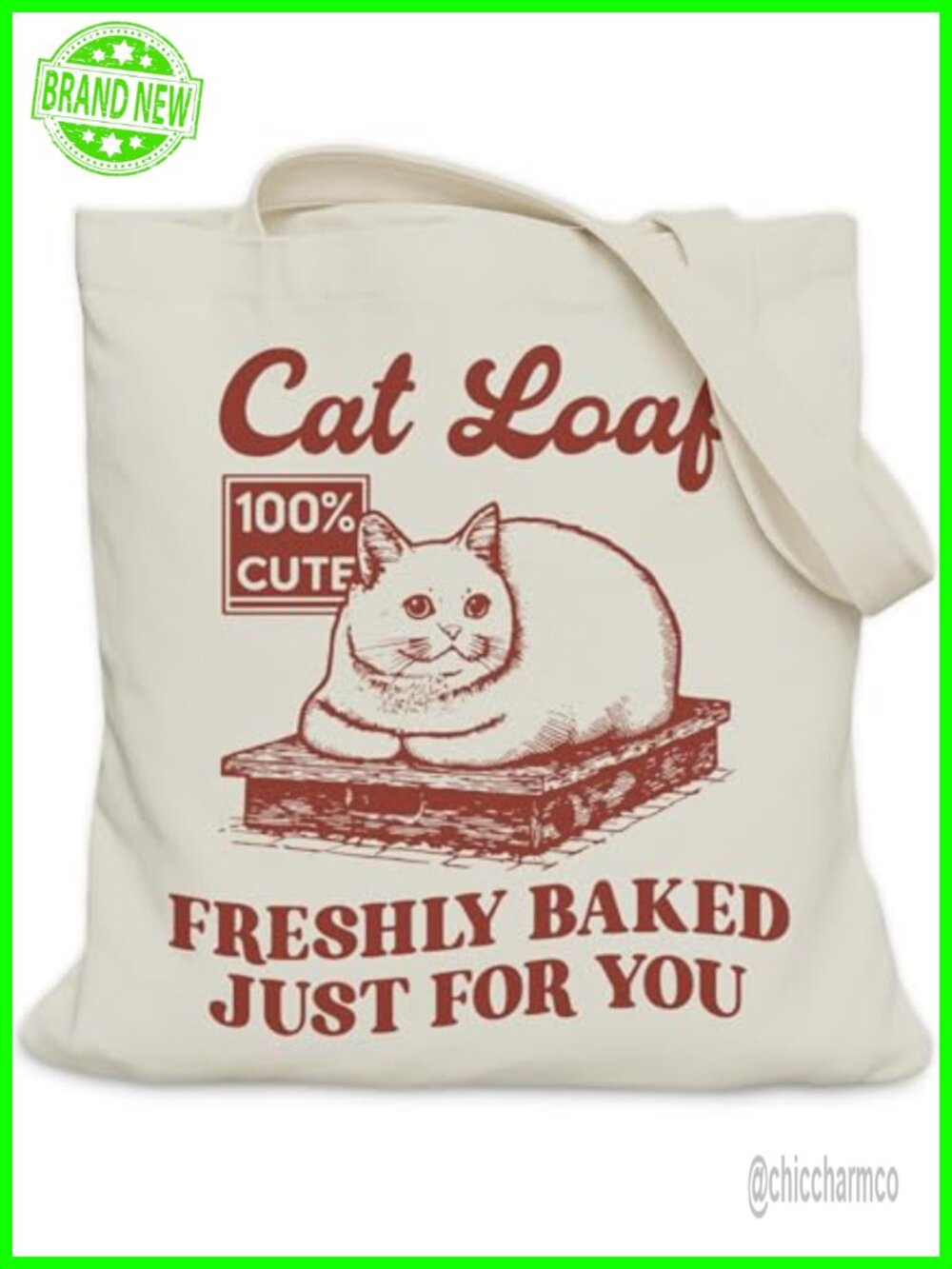 Canvas Tote Bag with Zipper Pocket Medium Cat Lover Gift
